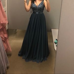 Rhinestone-Appliqué Illusion Prom Dress